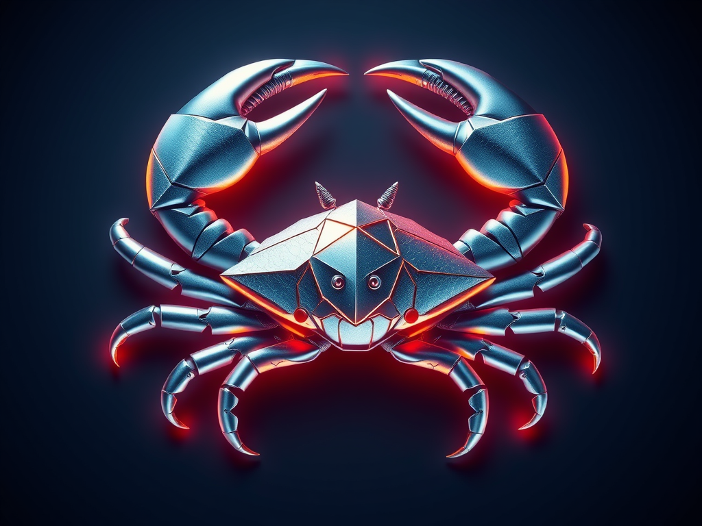 Futuristic crab with metallic design.