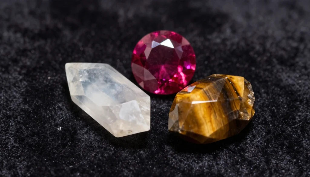 sunstone, ruby and tiger eyes